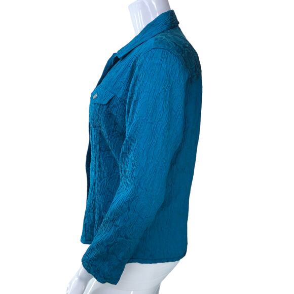 Chicos Womens Size 2 US 12 L Blue Button Front Jacket Textured Cotton Blend - Picture 5 of 15